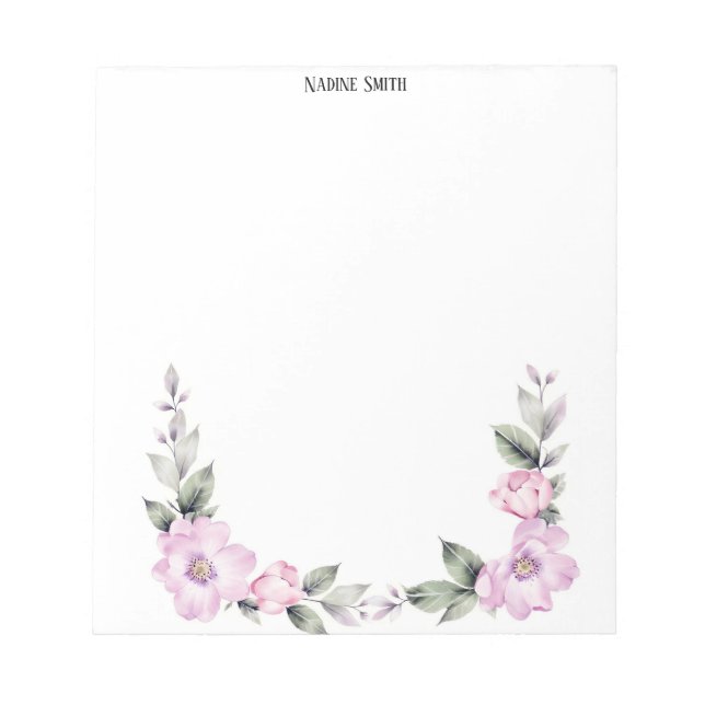 Bloc-note Bordure inférieure florale rose pâle (Devant)