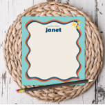 Bloc-note Bordure ondulée bleu et orange rétro Personnalisé<br><div class="desc">Ce bloc-notes personnalisé présente un design "super" en orange et bleu. Utilisez le formulaire modèle pour ajouter votre personnalisation.</div>