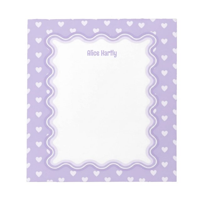 Bloc-note Bordure ondulée cœurs d'amour violet lilas Personn (Devant)