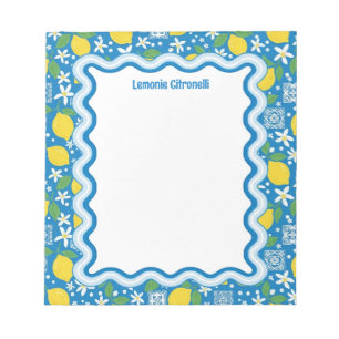 Bloc-note Bordure ondulée personnalisée citrons bleus
