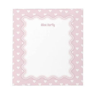Bloc-note Bordure ondulée personnalisée cœur d'amour rose pa