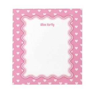 Bloc-note Bordure ondulée personnalisée Cœurs d'amour rose