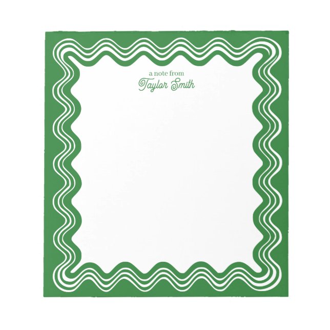 Bloc-note Bordure ondulée personnalisée verte et blanche (Devant)