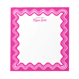 Bloc-note Bordure ondulée rose chaud et nom personnalisé bla