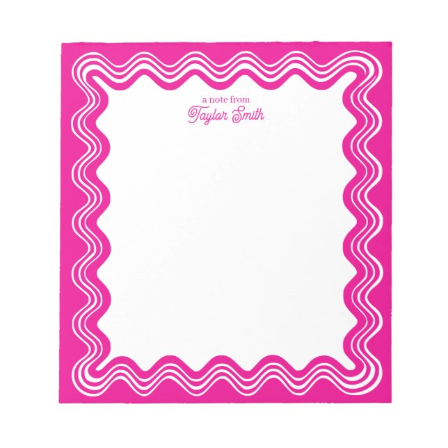 Bloc-note Bordure ondulée rose chaud et nom personnalisé bla (Devant)