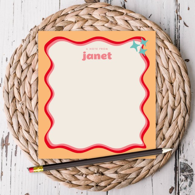 Bloc-note Bordure ondulée rose et orange rétro Personnalisé (Créateur téléchargé)