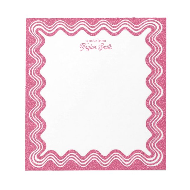 Bloc-note Bordure ondulée rose Faux paillettes Nom personnal (Devant)