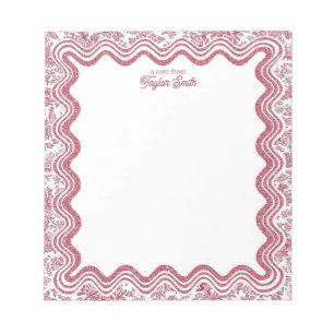Bloc-note Bordure ondulée toile rouge et blanc nom personnal
