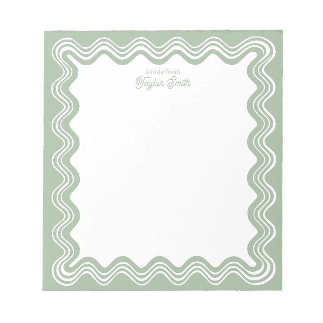 Bloc-note Bordure ondulée Vert sauge & Nom personnalisé Blan (Devant)