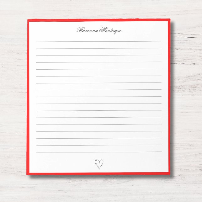 Bloc-note Bordure Rouge Néon et Cœur Écriture Personnalisée  (Créateur téléchargé)