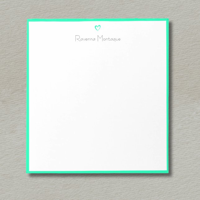 Bloc-note Bordure Vert Mousse et Cœur Nom de Script Personna (Créateur téléchargé)