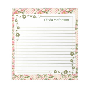 Bloc-note Bordures de vigne florale rose et verte