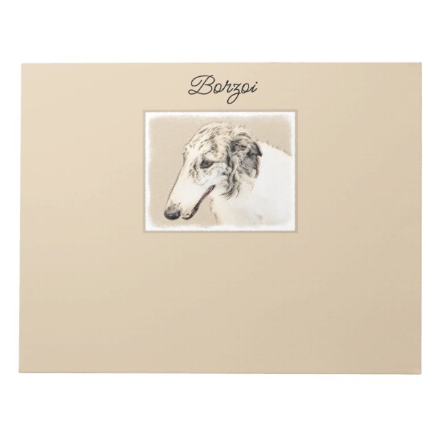 Bloc-note Borzoi (Silver Brindle) Painting Original Dog Art (Devant)