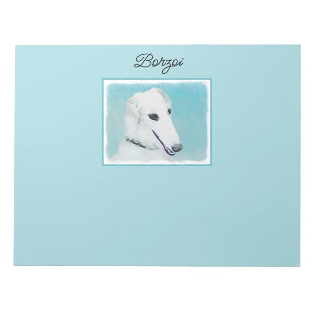 Bloc-note Borzoi (White) Painting - Cute Original Dog Art (Devant)