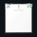 Bloc-note Botanique Floral Seahorse Black Frame<br><div class="desc">Elégante aquarelle île bouquets botaniques et logo hippocampe avec cadre noir,  personnalisée avec nom,  bloc-notes. Le style et la couleur de la police de texte peuvent être customisés.</div>
