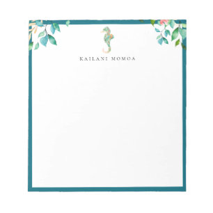 Bloc-note Botanique Floral Seahorse Logo Cadre bleu