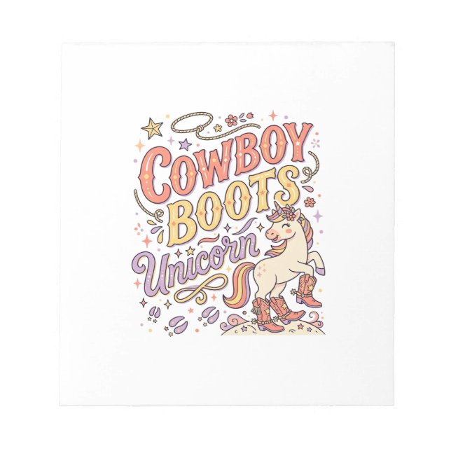 Bloc-note Bottes de cowboy licorne Licorne Fantaisiste Zazzl (Devant)