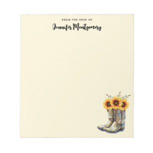 Bloc-note Bottes rustiques Cowboy avec tournesol