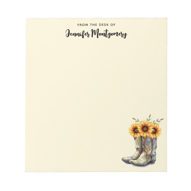 Bloc-note Bottes rustiques Cowboy avec tournesol (Devant)