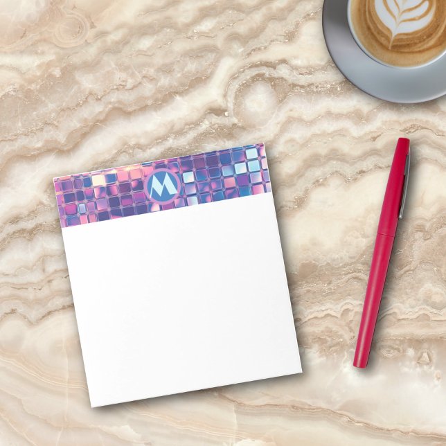 Bloc-note Boule Disco Bleu super & Violet Personnalisée (groovy blue and purple disco ball personalized monogram notepad)