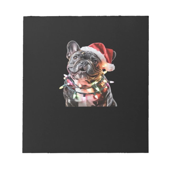 Bloc-note Bouledogue français avec un chapeau de Père Noël e (Devant)