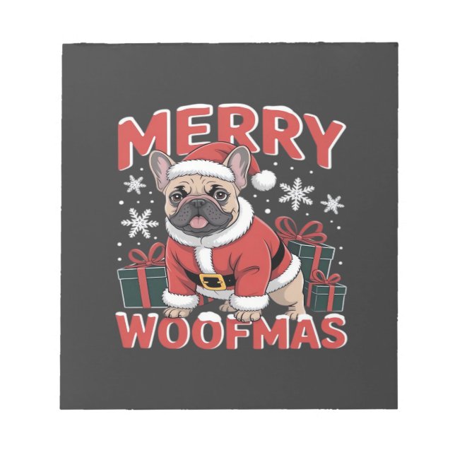Bloc-note Bouledogue français chapeau de Père Noël Joyeux No (Devant)