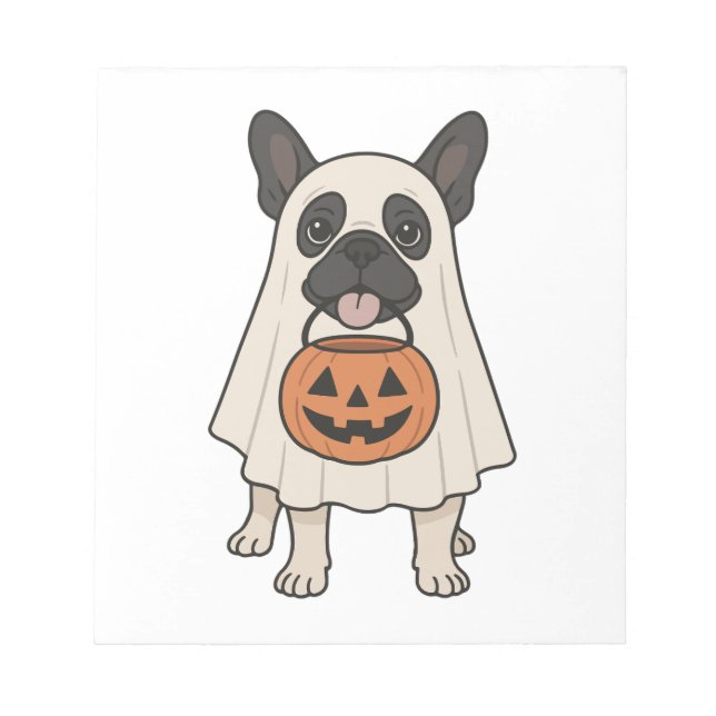Bloc-note Bouledogue français chien d'Halloween fantôme (Devant)