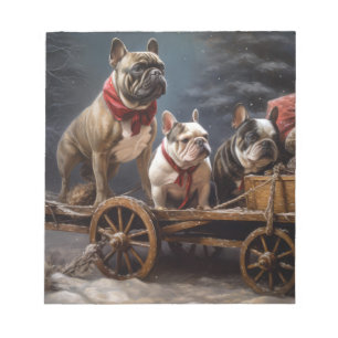 Bloc-note Bouledogue français décoration de Noël de traîneau