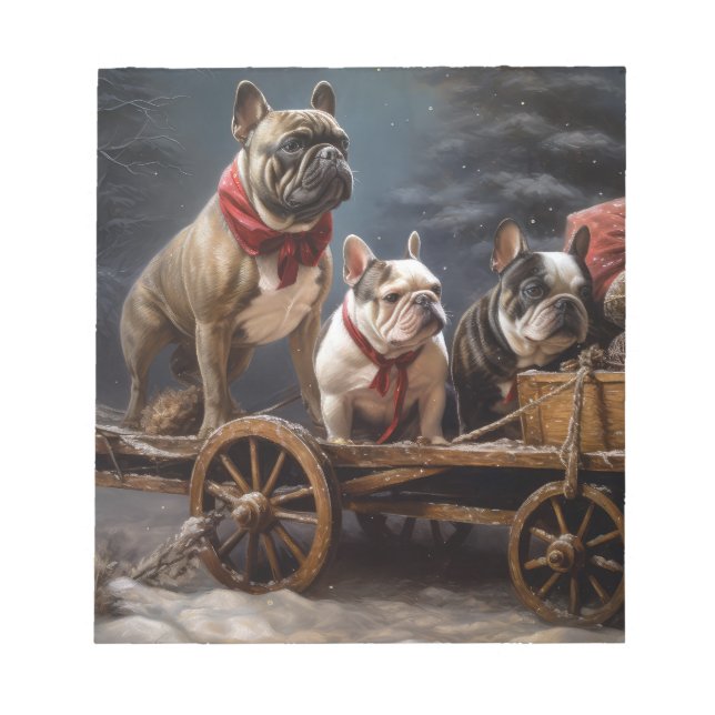 Bloc-note Bouledogue français décoration de Noël de traîneau (Devant)