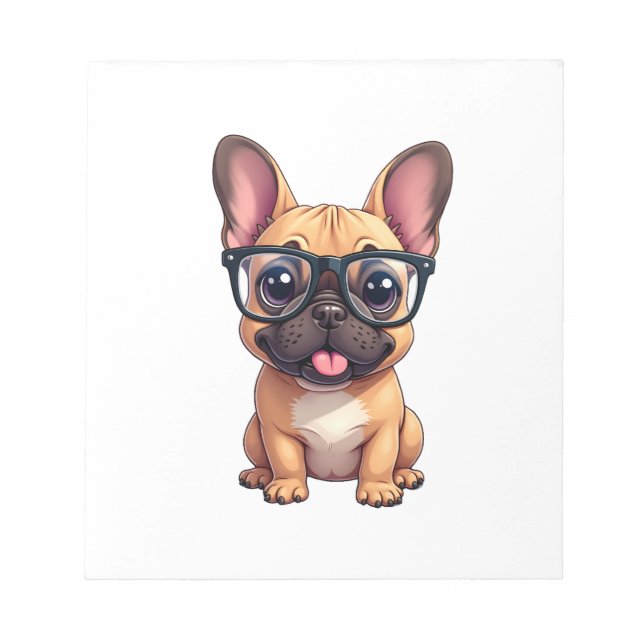Bloc-note Bouledogue français portant des lunettes (Devant)