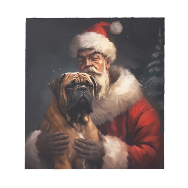 Bloc-note Bouledogue Mastiff avec le Père Noël Noël Festif (Devant)