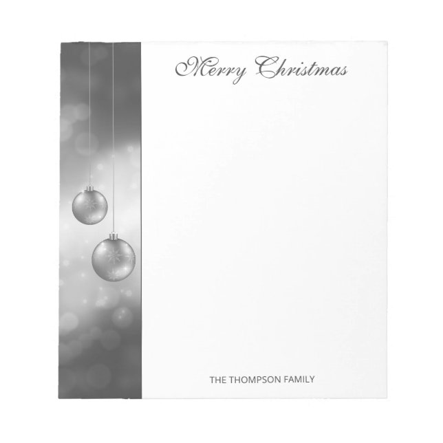 Bloc-note Boules de Noël Gris Argent Avec Texte Personnalisé (Devant)