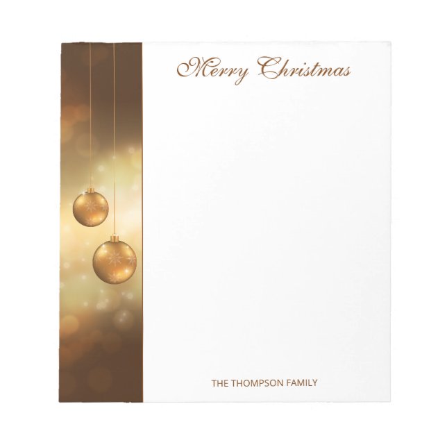 Bloc-note Boules de Noël Jaune Doré Avec Texte Personnalisé (Devant)