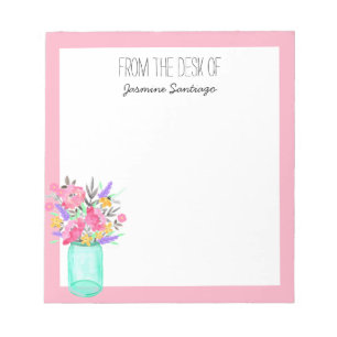 Bloc-note Bouquet aquarelle Fleurs en pot Mason personnalisé