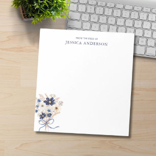 Bloc-note Bouquet de fleurs élégant bleu marine monogrammé