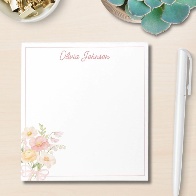 Bloc-note Bouquet Floral De Fleurs Jolies Aquarelle Monogram (Créateur téléchargé)