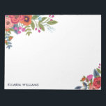 Bloc-note Bouquets floraux Boho - Nom<br><div class="desc">Bloc-notes blanc avec de beaux bouquets de fleurs bohèmes dans deux des coins. Ajoutez votre nom en lettres bleu marine moderne.</div>