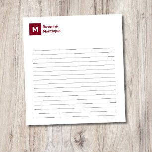 Bloc-note Bourgogne Élégant Simple Tendance Monogramme Ligné