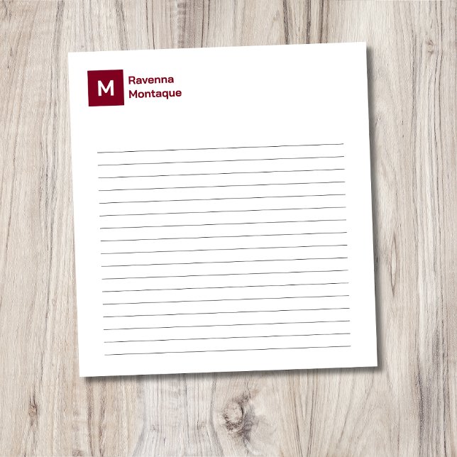 Bloc-note Bourgogne Élégant Simple Tendance Monogramme Ligné (Créateur téléchargé)