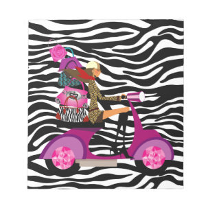 Bloc-note Bourses blanches de fille de scooter de noir de
