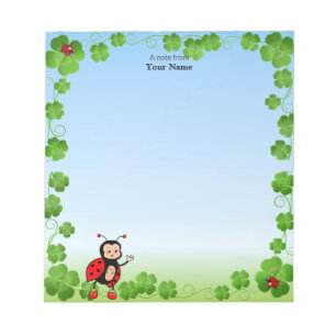 Bloc-note Bouton mignon Ladybug sur bleu clair