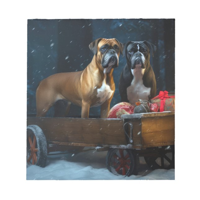 Bloc-note Boxer Snowy Sleigh Décor de Noël (Devant)