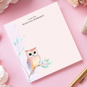 Bloc-note Branche de hibou à l'aquarelle Nom personnalisé