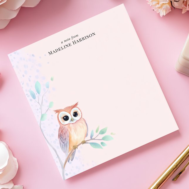 Bloc-note Branche de hibou à l'aquarelle Nom personnalisé (Créateur téléchargé)