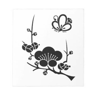 Bloc-note branche d'Ume et fleur d'Ume en forme de papillon