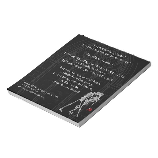 Bloc-note Bride and Groom Skeletons Goth Wedding Invitation (Tourné)
