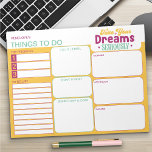 Bloc-note Bright Colorful Thèmes à faire Liste des planifica<br><div class="desc">Bright Colorful Editable et Personnalisé! Ce à faire liste et planificateur quotidien a une citation de piratage de vie "prendre vos rêves au sérieux" et une palette de couleurs joyeuses de rose et vert jaune. Tous les titres de section sont modifiables afin que vous puissiez organiser vos activités de la...</div>