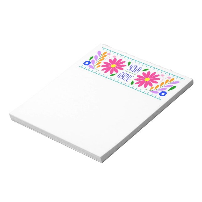 Bloc-note Broderie de fleur mexicaine pavé de notes personna (Tourné)