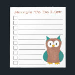 Bloc-note Brown Oiseau De Chouette Bleue Personnalisé<br><div class="desc">La conception du pavé de notes de liste de contrôle TO DO comporte une illustration originale d'un oiseau de chouette brun et bleu. Personnalisez simplement vos informations. De nombreux autres blocs-notes illustrés sont également disponibles dans cette boutique. Cette conception est également disponible sur d'autres produits. Ne vois-tu pas ce que...</div>