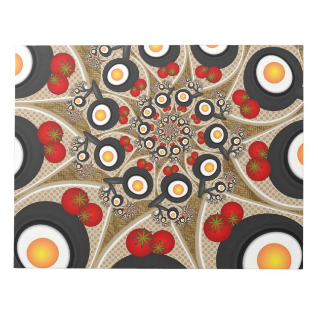Bloc-note Brunch Fractal Art Drôle Nourriture, Tomates, Oeuf (Devant)